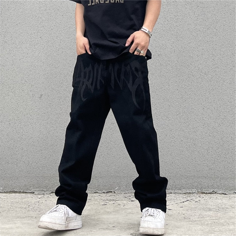 Men's Loose Black Street Jeans